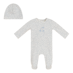 Baby Boy Footie + Hat | Cherry Print | Off White/Blue | Bebe Bella