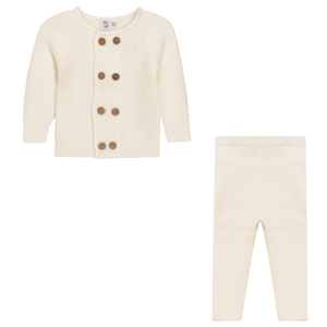 Baby Boy 2 Piece Set | Knitted with Crest | Cream | Mr. Mr.