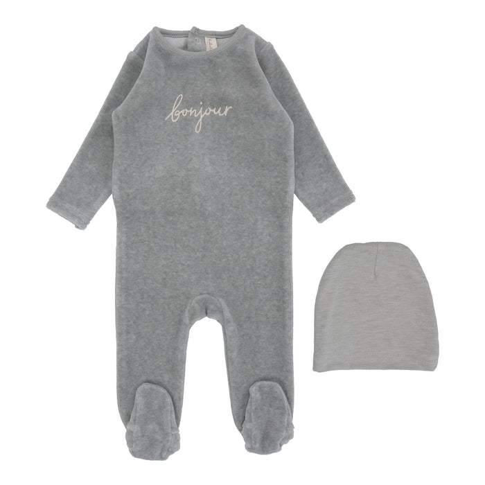 Baby Boy Layette Set | Velour Bonjour | Heathered Blue | Lil Legs