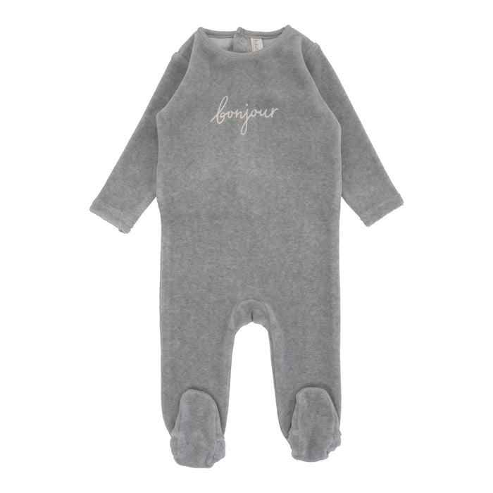 Baby Boy Footie | Velour Bonjour | Heathered Blue | Lil Legs