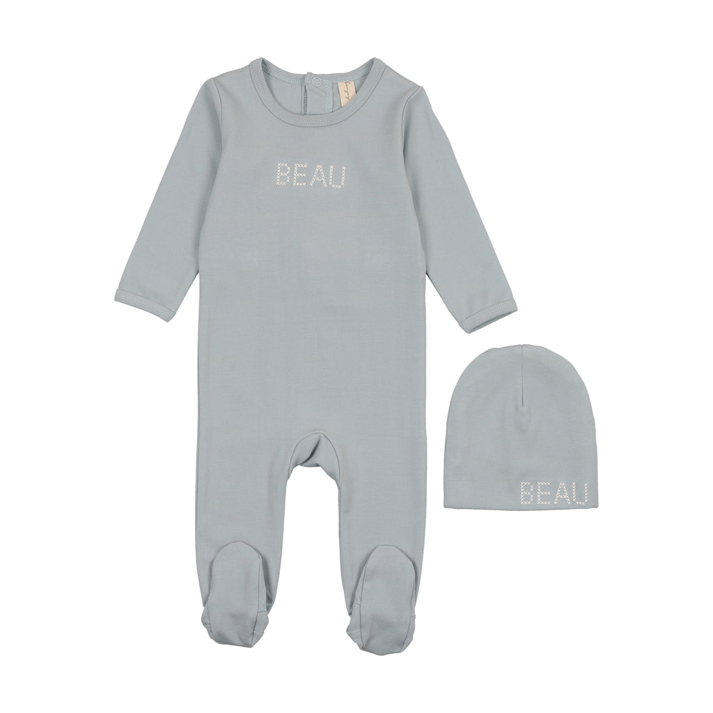 Baby Boy Footie + Hat | Stitched Beau | Light Blue | Bonjoy Baby | SS25