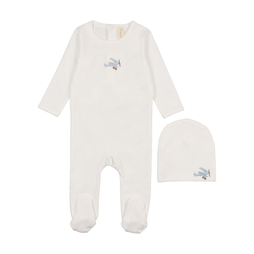 Baby Boy Footie + Hat | Printed Airplane | Bonjoy Baby | SS25