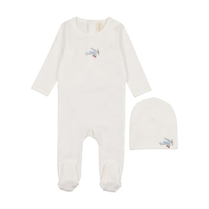 Baby Boy Footie + Hat | Printed Airplane | Bonjoy Baby | SS25