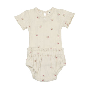 Baby Girl Romper | Printed Pointelle | Ivory Bouquet | Bonjoy Baby | SS25