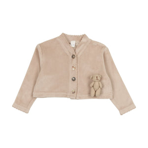 Baby Boy Cardigan | Velour Bear | Tan | Bopop