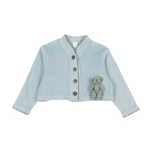 Baby Boy Cardigan | Velour Bear | Blue | Bopop