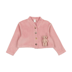 Baby Girl Cardigan | Velour Bear | Pink | Bopop