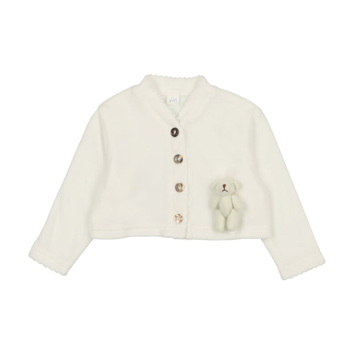 Baby Neutral Cardigan | Velour Bear | White | Bopop