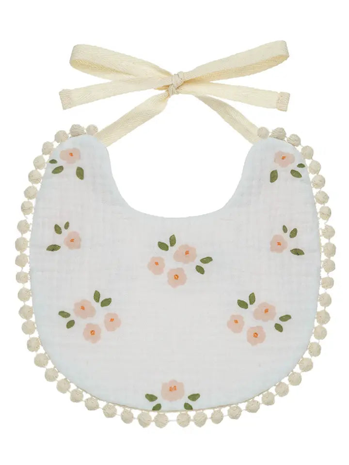 Baby Bib | Lace Trimmed Muslin | Spring Garden | Little Trendy