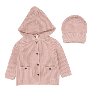 Baby Girl Jacket + Hat  | Chunky Knit | Powder Pink | Lil Legs