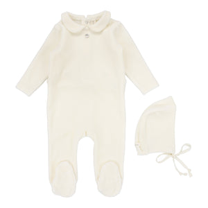 Baby Neutral Footie + Hat | Velour Collar | Cream | Lil Legs