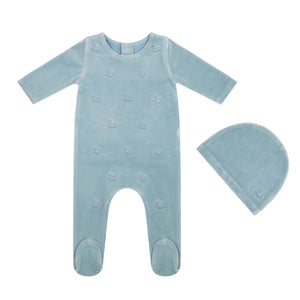 Baby Boy Footie + Hat | Embroidered Collection | Dusty Blue | Tricot Bebe