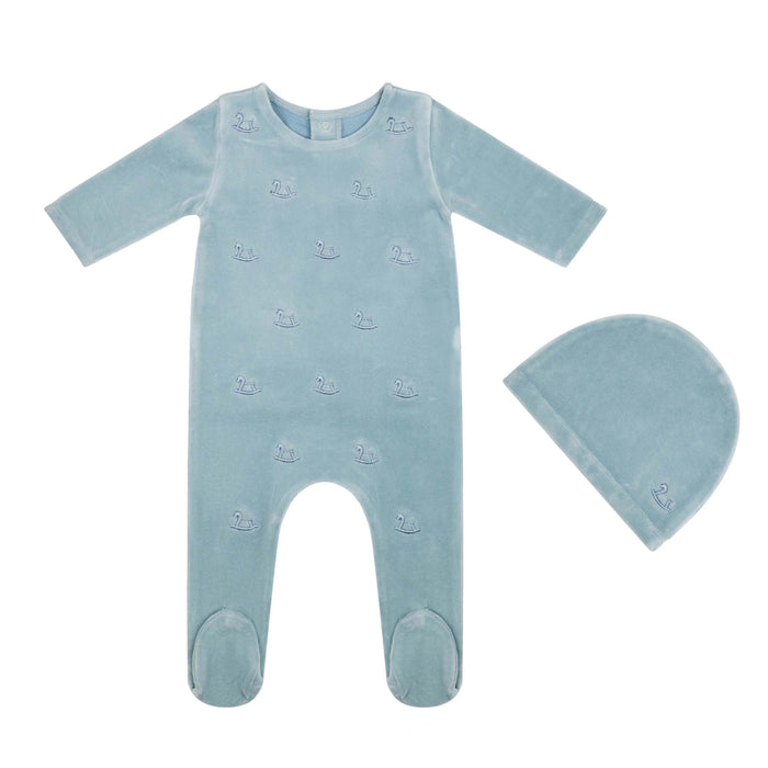 Baby Boy Footie + Hat | Embroidered Collection | Dusty Blue | Tricot Bebe