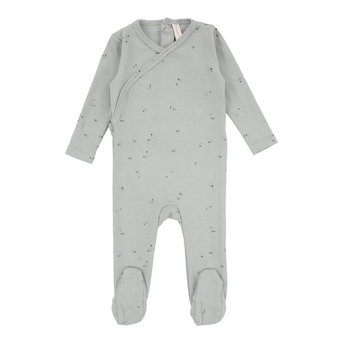 Baby Boy Footie | Printed Wrapover Clover | Dusty Blue | Lil Legs