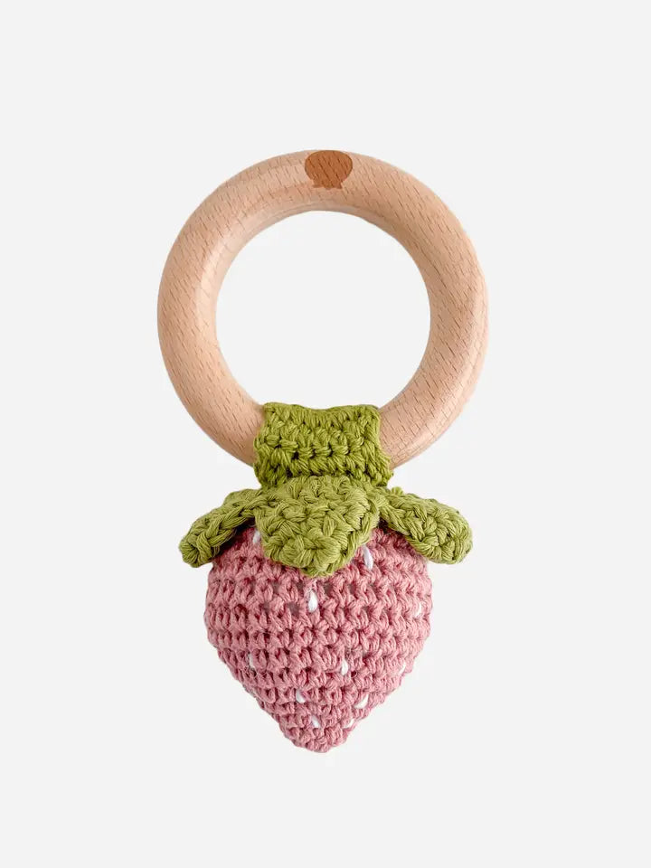 Crochet Rattle | Strawberry | Pink | The Blueberry Hill