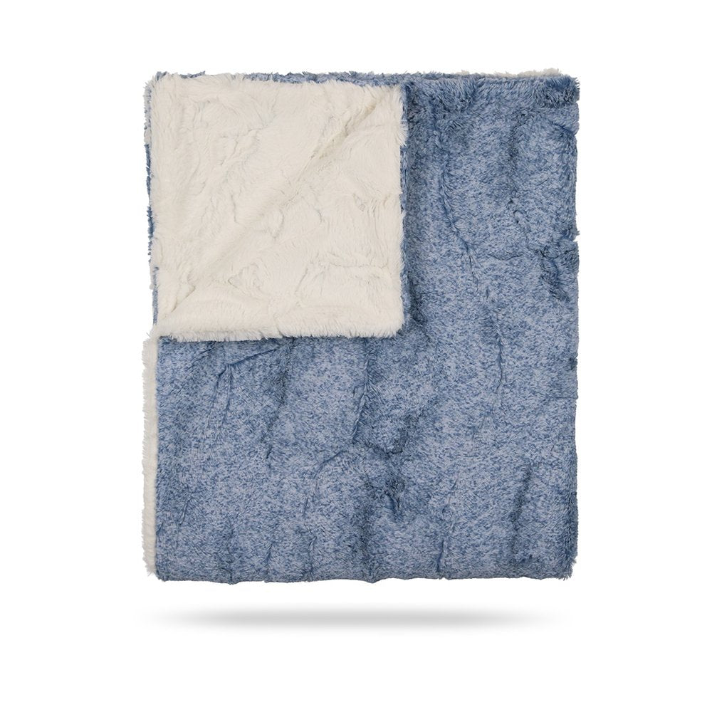 Baby Boy Blanket | Lux Fur | Bluewash Heather & Natural | Peluche