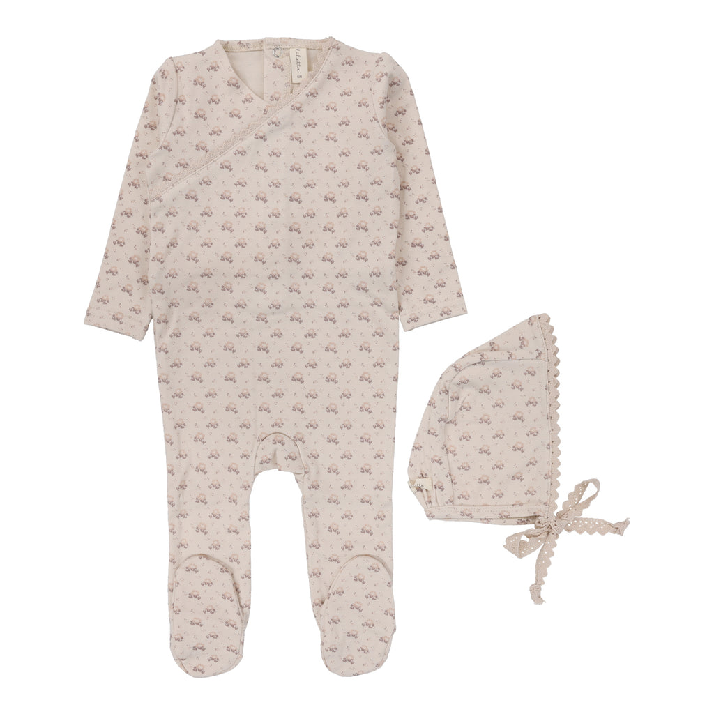 Baby Girl Footie + Hat | Dotty Florette | Natural/Mauve | Lil Legs