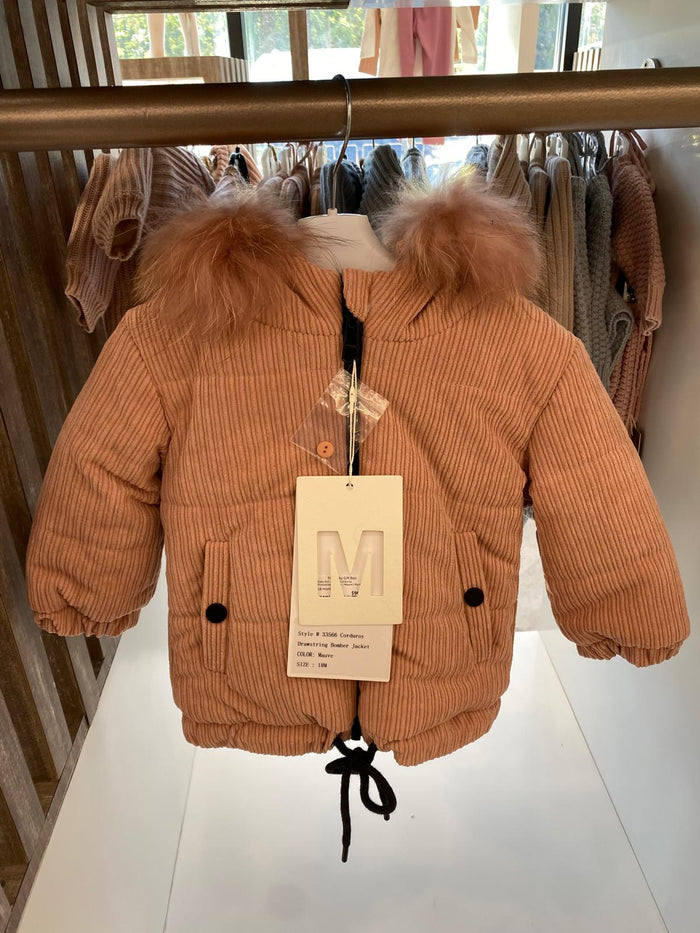 Baby Girl Jacket | Corduroy Drawstring Bomber | Mauve | Mantel