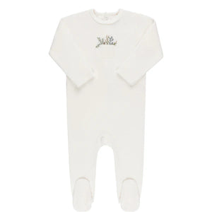 Baby Boy Footie | Velour Pocket Full of Flowers | Ivory/Blue | Ely's & Co