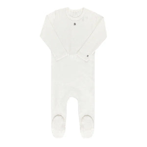 Baby Boy Footie | Organic Embroidered Cherry Pointelle | Boys Cream | Ely's & Co