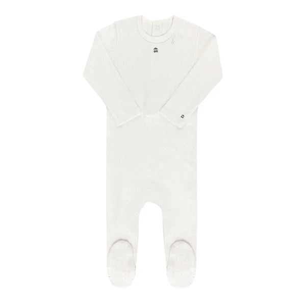 Baby Boy Footie | Organic Embroidered Cherry Pointelle | Boys Cream | Ely's & Co