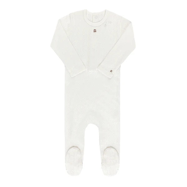 Baby Girl Footie + Headband | Organic Embroidered Cherry Pointelle | Girls Cream | Ely's & Co