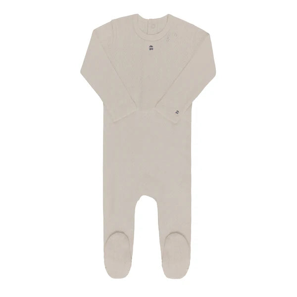 Baby Boy Footie | Organic Embroidered Cherry Pointelle | Beige | Ely's & Co