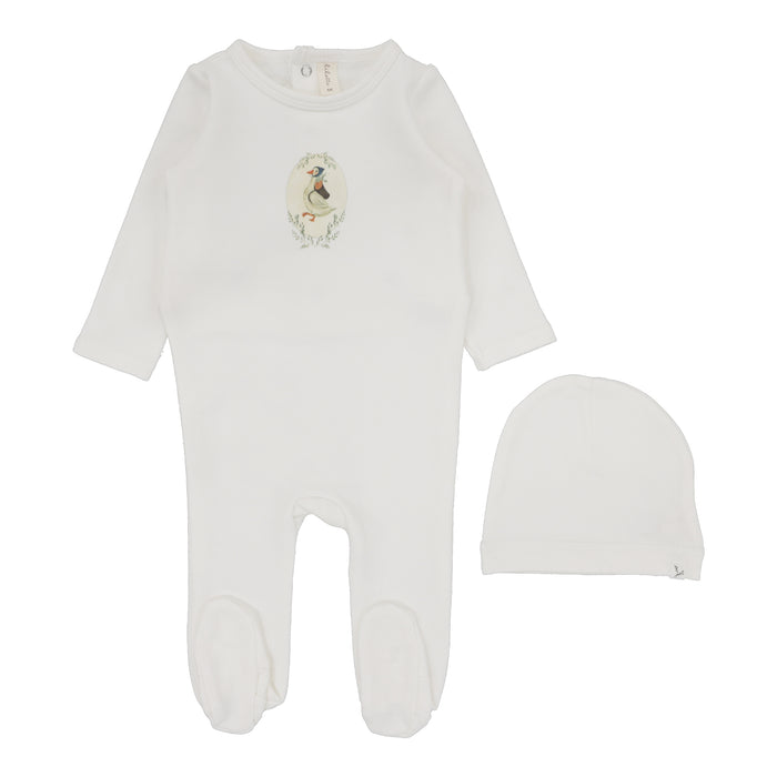 Baby Boy Footie + Hat | French Terry Print | Winter White/Goose | Lil Legs