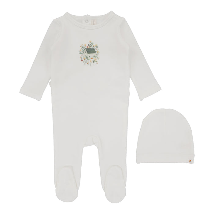 Baby Girl Footie + Hat | French Terry Print | Winter White/Doll House | Lil Legs