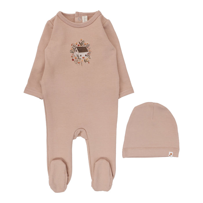 Baby Girl Footie + Hat | French Terry Print | Pink | Lil Legs