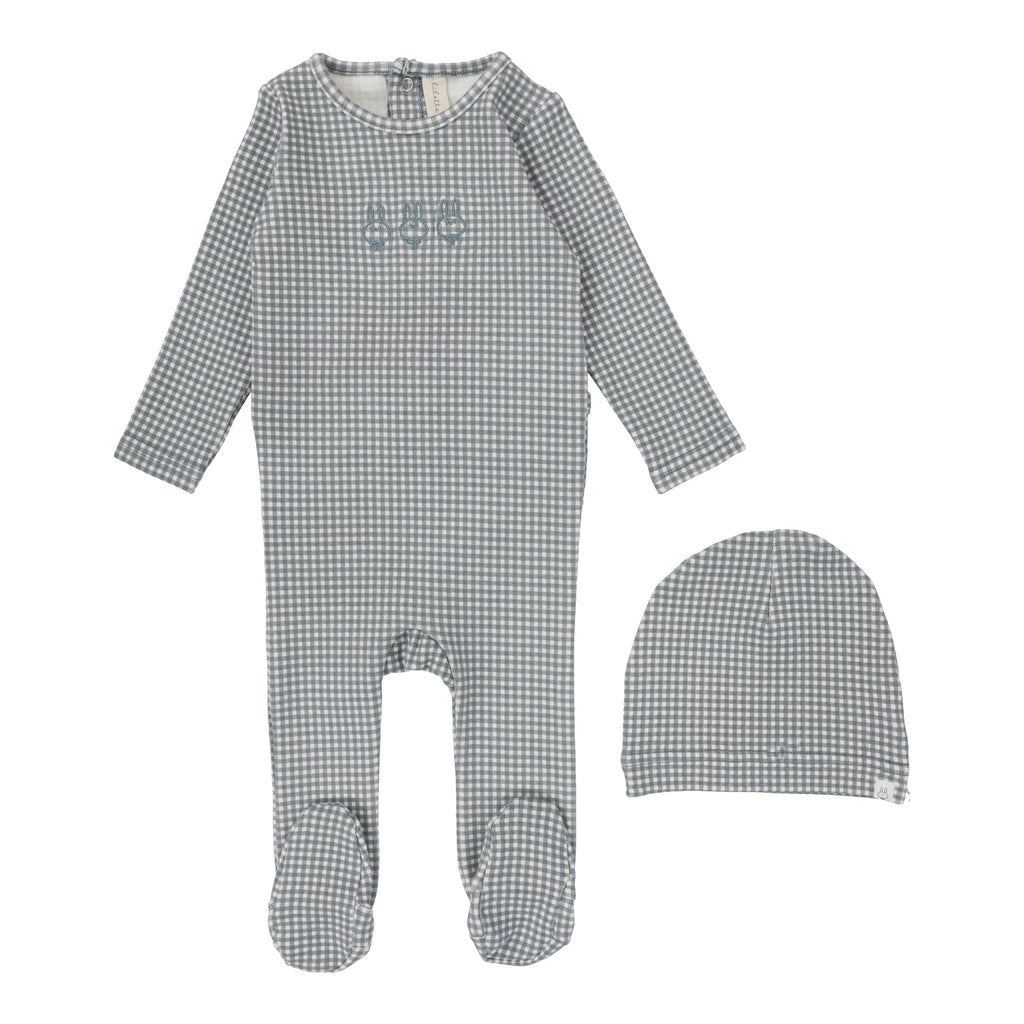 Baby Boy Footie + Hat | Gingham Bunny | Blue | Lil Legs