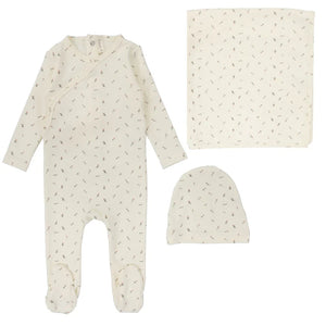 Baby Neutral Layette Set | Printed Wrapover Scattered Branch | Ivory | Lil Legs