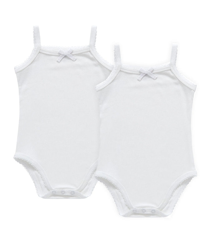 Spaghetti Strap Bodysuit - Undershirt | Ribbed With Bow | Girl 2 Pak | Petit Clair