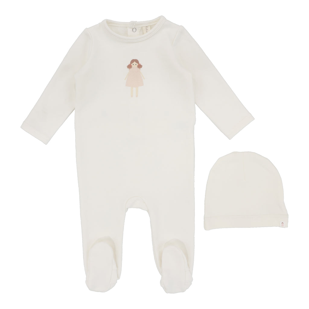 Baby Girl Footie + Hat | Handdrawn | Milk/Doll | Lil Legs