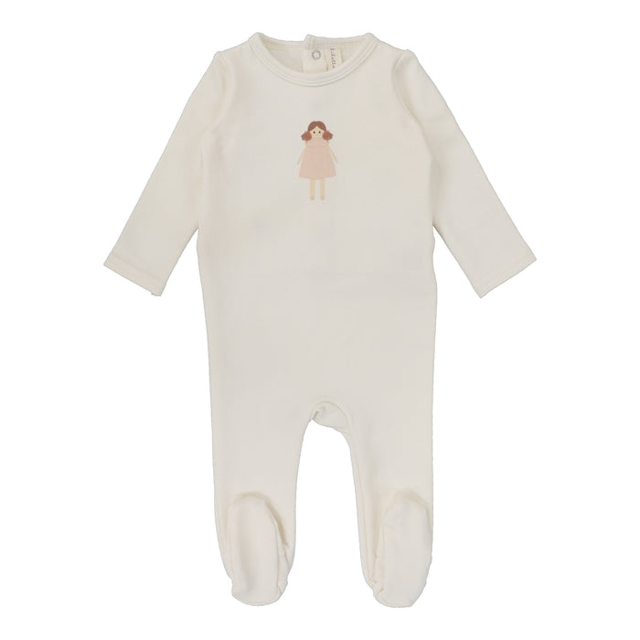 Baby Girl Footie | Handdrawn | Milk/Doll | Lil Legs