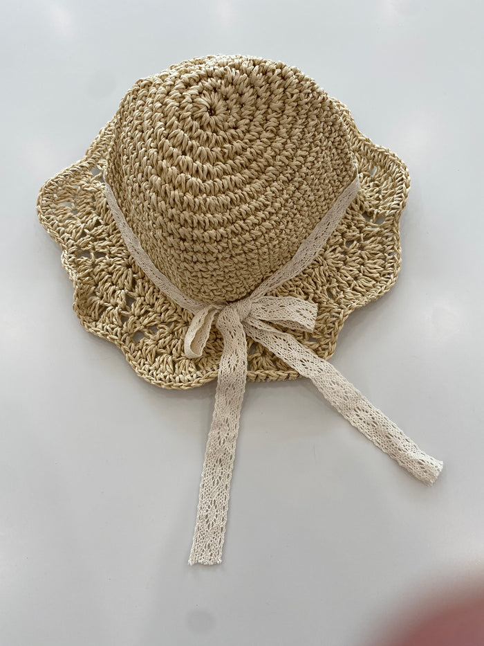 Baby Girl Sunhat | Vintage Straw With Bow | Cream