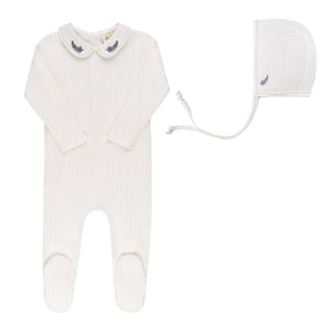 Baby Boy Footie + Hat | Embroidered Collar Collection | Ivory Leaf | Ely's & Co | SS25