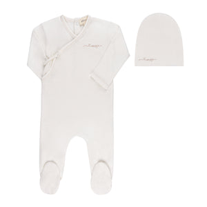 Baby Girl Footie + Hat | Amore Pointelle Collection | Ivory/Rose Gold | Ely's & Co | SS25