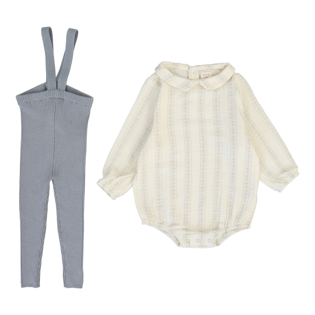 Baby Boy Suspender Set | Ivy Stripe | Cream/Blue | Lil Legs | SS25