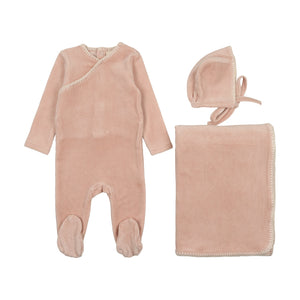 Baby Girl Layette Set | Velour Embroidered | Pale Pink | Mema