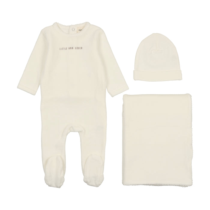 Baby Boy Layette Set | Little and Loved | Velour | Winter White/Mink Print | Mema