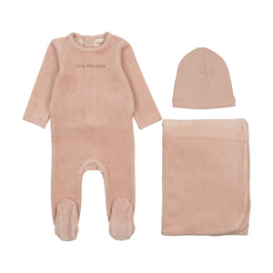 Baby Girl Layette Set | Little and Loved | Velour | Pale Pink/Mink Print | Mema