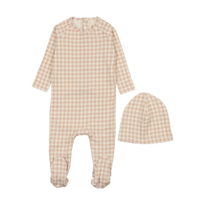 Baby Girl Footie & Hat | Gingham | Pale Pink | Mema