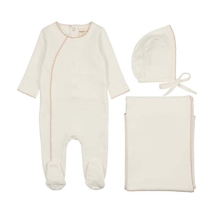 Baby Girl Layette Set | Picot Edge | Ecru/Red Cherry | Mema