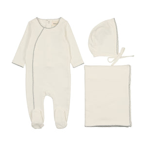 Baby Boy Layette Set | Picot Edge | Ecru/Blue | Mema