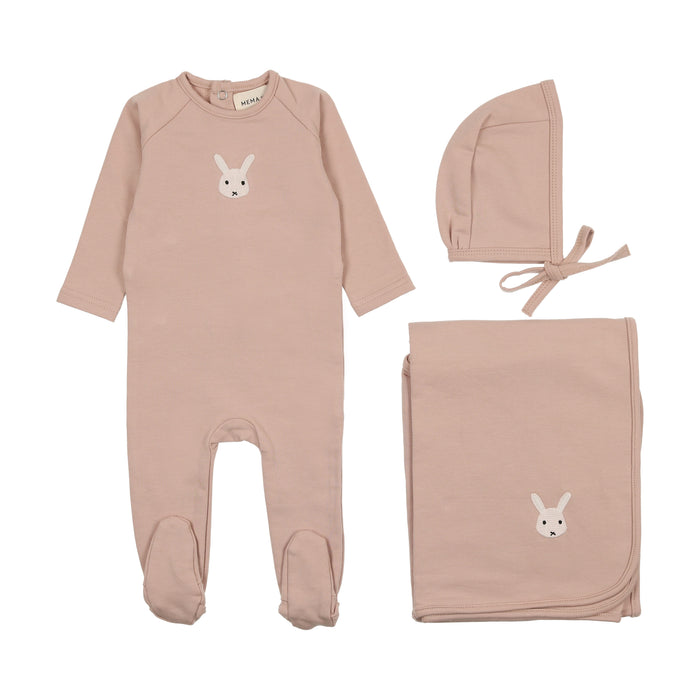 Baby Girl Layette Set | French Terry Embroidered Animal | Pale Pink | Mema