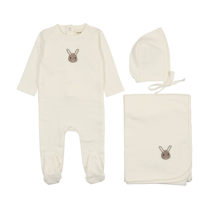 Baby Neutral Layette Set | French Terry Embroidered Animal | Winter White/Bunny | Mema