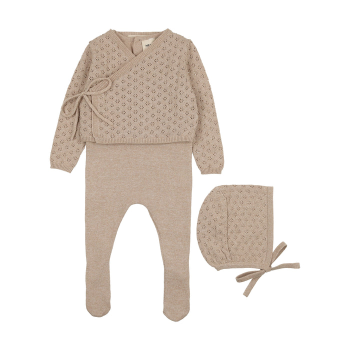 Baby Boy 2 Piece Outfit | Jumper Footie + Cardigan | Taupe | Mema