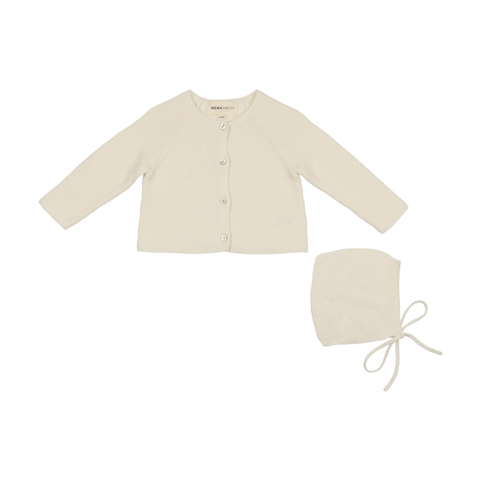 Baby Neutral Cardigan + Hat | Knit | Cream | Mema