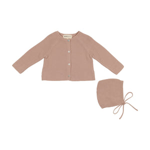 Baby Girl Cardigan + Hat | Knit | Dusty Pink | Mema